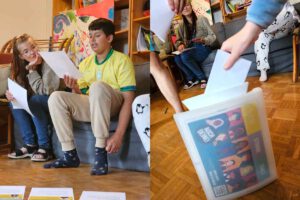 Zwei Fotos mit Jungen Menschen aus dem Kinderwohnheim die miteiander arbeiten